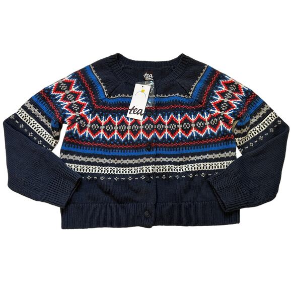 NWT Tea Collection Blue Indigo Fair Isle Cardigan Sweater 6-7Y - Picture 1 of 5
